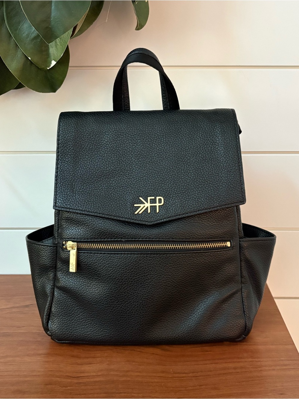 Freshly Picked Classic Backpack Diaper Bag Wipeable Vegan Leather Black Chic EUC
